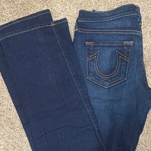 True Religion Women's Dark Blue Bootcut Jeans with Signature Back Pocket